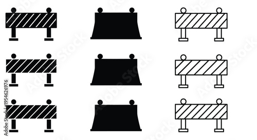 Three road barriers in varying perspectives a flat graphic silhouette