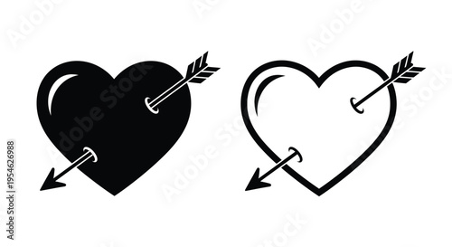 Two hearts pierced by arrows a contrasting black and white design silhouette