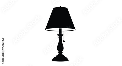 A classic table lamp design presented as a dark silhouette