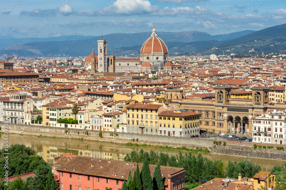 Fototapeta premium Santa Maria del Fiore cathedral (Duomo) over city center, Florence, Italy (translation 
