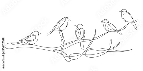 Continuous one line drawing of Birds on branches vector illustration. Editable stroke, Continuous line drawing of a bird perched gracefully, created with continuous flowing lines. Minimalist simplicit