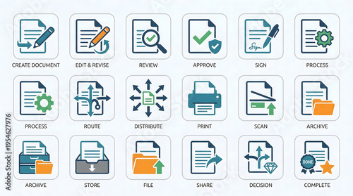 Wallpaper Mural Comprehensive Icon Set for Document Management, Digital Workflow, and Business Processes Torontodigital.ca