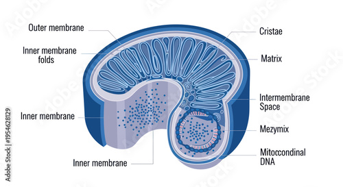 Mitochondria Anatomy Diagram: Inner and Outer Membranes, Cristae, Matrix, DNA