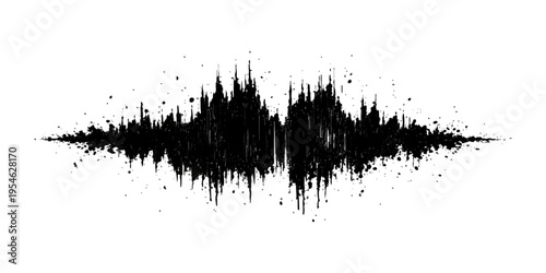 Grunge black ink splat and liquid paint splatter vector illustration featuring a dirty spray texture stain with artistic drip drops on a silhouette design element frame border