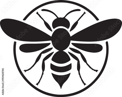 Black Silhouette of a  Inside a Circle Emblem Isolated