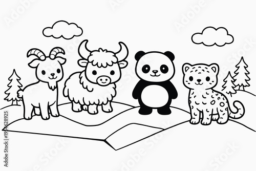 Animal Set Coloring Page for Kids