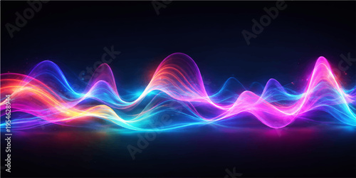Dynamic abstract blue background featuring a smooth glowing wave design with colorful light curves and fractal motion lines for a high-energy vector wallpaper illustration