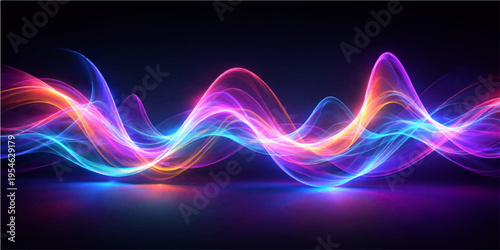 Abstract blue and colorful background featuring glowing neon lines and dynamic fractal waves creates a high-tech motion design wallpaper with light energy effects and curved textures