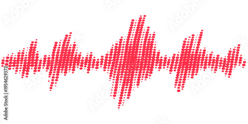 Abstract vector illustration of a red and white heartbeat pulse wave design featuring a digital music equalizer and medical cardiogram line for health and technology concepts