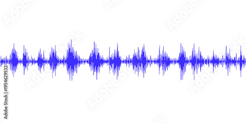 A blue digital audio waveform illustration featuring a rhythmic music frequency line and technology equalizer pulse design on a modern vector background