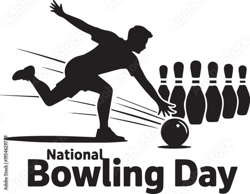 Silhouette of bowler releasing ball towards pins on national bowling day bowling ball bowling pins