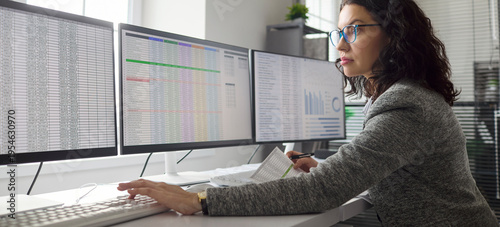 Tableau sur toile Accountant woman performs audit and analysis of finance