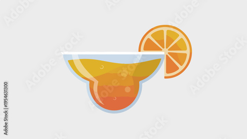 A clean vector icon of a colorful tropical cocktail with orange slice garnish on white background for drinks and beverage design