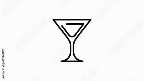 Minimalist line art icon of a classic cocktail martini glass on white background for design and decoration