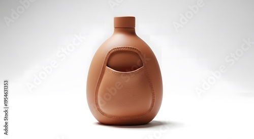 Clay bottle with unique design and oval shaped indentation handmade earthenware