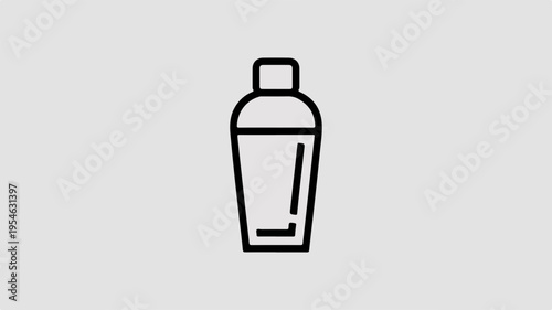 Minimalist line art icon of a cocktail shaker on gray background for mixology and cocktail recipes