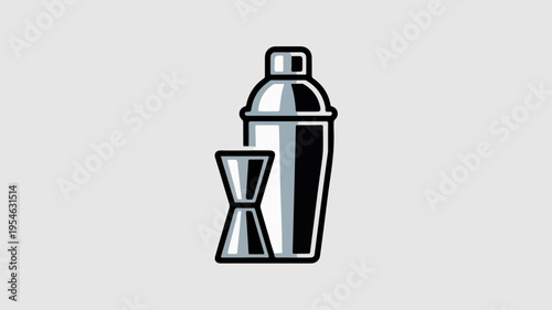 Cocktail shaker and jigger icon in minimalist design perfect for mixology and barware themes symbolizing drink preparation
