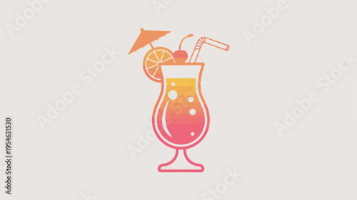 Vibrant tropical cocktail with umbrella and straw in glass