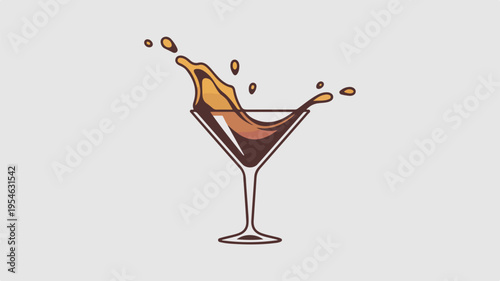 A sleek vector icon of a martini glass with liquid splashing out isolated on a light gray background