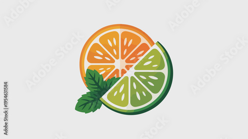Citrus fruits slices icon with mint leaves on a clean background symbolizing freshness and healthy lifestyle choices