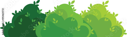 Green garden bushes and leafy shrubs border isolated on white background, flat nature vector illustration for landscape design, park decoration, eco environment concept