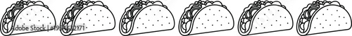 Mexican taco line icon collection, taco outline vector illustration set, traditional street food design elements with shell, meat and toppings isolated on light background