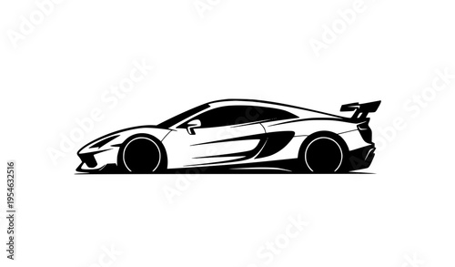 Sleek sports car silhouette vector icon side view for automotive logo branding design