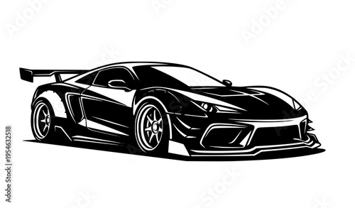Dynamic sports car silhouette three quarter view vector for racing automotive logo
