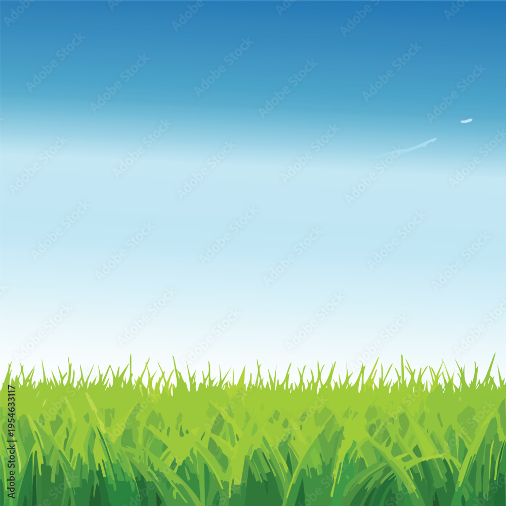 Fototapeta premium Vibrant green grass under a clear blue sky illustration for nature backgrounds