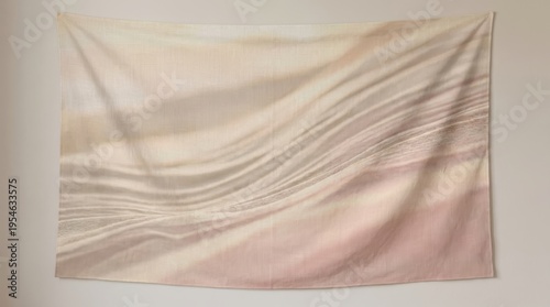Soft Textured Fabric Wall Hanging in Shades of Pink and Cream with Flowing Waves of Light