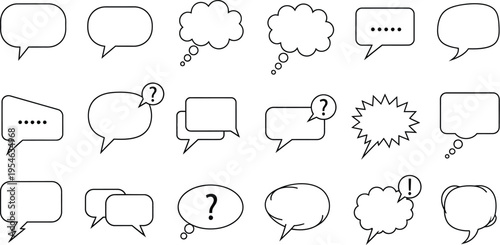 Diverse Speech Bubble Outline Vector Set