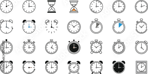 Collection of Time Icons and Clocks