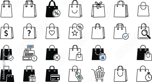 Diverse Shopping Bag Icons for E-commerce Concepts