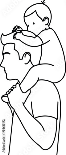 Father Holding Baby Standing Line Art