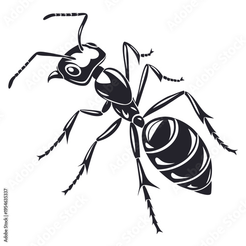 Monochrome Ant: A detailed monochrome illustration of a solitary ant, showcasing its intricate anatomy and form.