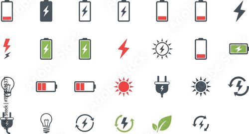 Battery and energy icons set