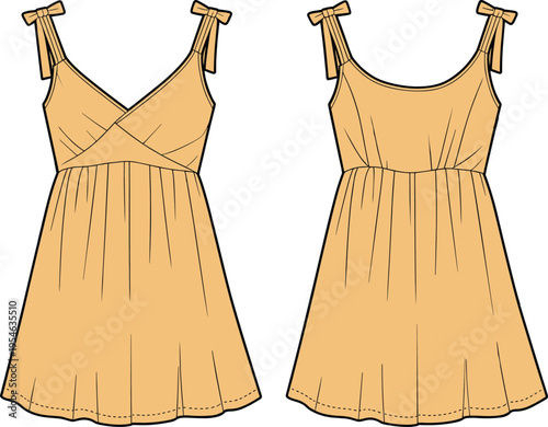 Beige A-line dress with lace trim and thin straps displayed on mannequin beige dress A-line silhouette