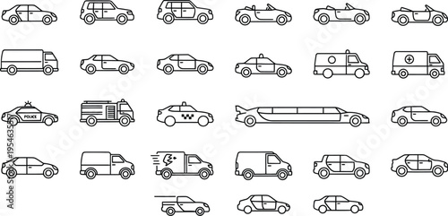 Set of Modern Outline Vehicle Transport Icons