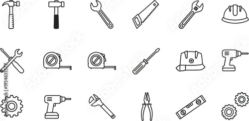 Essential Workshop Equipment Line Art Icons
