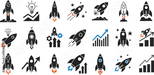 Rocket Icons Set - Space Exploration and Growth