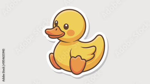 Cute yellow rubber duck icon with orange beak and feet on white background for nursery decor