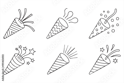 Festive celebration icon pack with confetti explosion and party symbols for greeting and invitation design