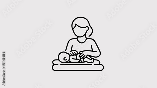 Woman meditates in yoga pose on mat with hands on knees in minimalist line art style for mindfulness and relaxation concepts