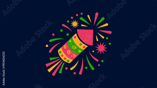 Vibrant festive firework icon design with colorful explosion on dark background for celebrations
