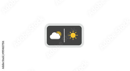 A stylized rectangular weather widget icon displaying partly cloudy and sunny conditions is presented on a white background.