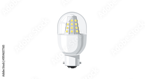 A modern LED light bulb with visible yellow chips and a white base stands upright on a clean white background.