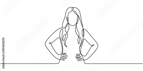 Strong women continuous one line drawing vector illustration. Concept of girl power minimalism design.