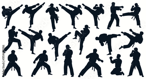 Martial Arts Silhouette Collection: Dynamic Karate and Taekwondo Poses