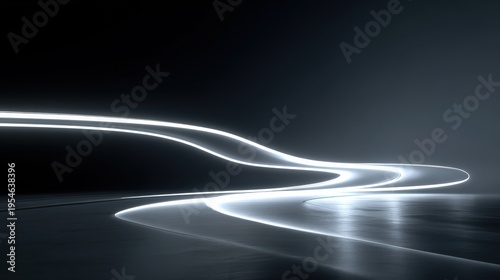 Abstract Swirling White Light Trails Over Reflective Dark Water Surface