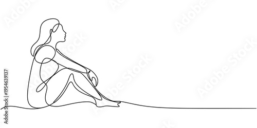 Continuous line drawing. Woman sitting back. one line Icon drawing with white background